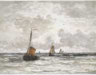 Mesdag Hendrik Willem - Рыбацкие лодки в море Бумага акварель