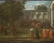 Vanmour Jean Baptiste - Посол Cornelis Calkoen шагает через второй двор дворца где прием пищи янычар к аудитории султана Ахмеда III  сентября