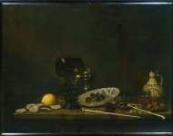 Velde Jan Jansz van de III - Натюрморт с кубком флейтой глиняным кувшином и курительными трубками