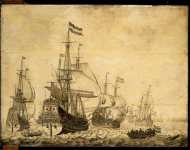 Velde Willem van de I - Морской пейзаж с голландскими военными кораблями  чернила