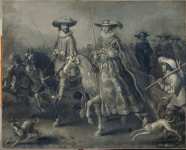 Venne Adriaen Pietersz van de - Фредерик V  курфюрст Палатинский король Богемии и его жена Элизабет Стюарт на лошадях