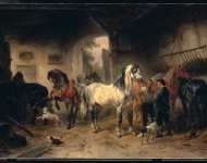 Verschuur Wouter  - Интерьер сарая с лошадьми и людьми