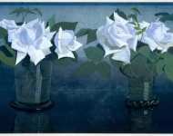 Voerman Jan  - Французские розы в двух стекляных вазах   mm mm Рисунок гуашь
