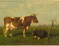 Vrolijk Jan - Корова с теленком на лугу