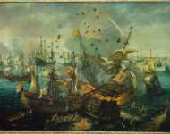 Wieringen Cornelis Claesz van - Взрыв испанского флагмана во время битвы за Гибралтар  апреля