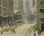 Вид на Брод-стрит на Нью-Йоркскую фондовую биржу и казначейство