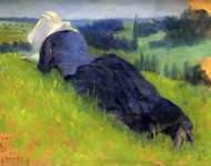 Крестьянка лежит на траве