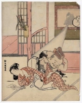 Божество Дайкоку, сойдя с картины, заглядывает под кимоно спящей женщины