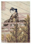Молодая женщина, задумчиво сидящая на балконе храма Киёмицу