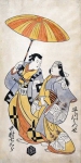 Двое влюблённых под зонтиком. Актёры Хаякава Хасуцэ и Накамура Ситисабуро