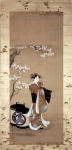 Куртизанка Katachino стоит под цветущей вишнейшёлк