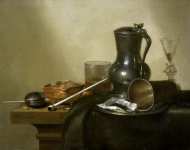 Натюрморт с трубкой, оловянной посудой и карманными часами