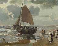 Лодки на голландском берегу моря