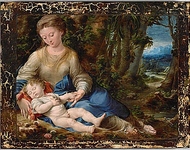 Джироламо Маццола-Бедоли - Богоматерь с младенцем в пейзаже