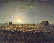 Стадо овец, лунная ночь
