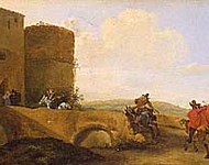 Всадники, скачущие к воротам крепости