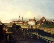 Вид Дрездена, крепостные укрепления в Дрездене, крепостной ров с мостом