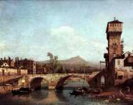 Венецианское Каприччио река, мост и средневековые городские ворота