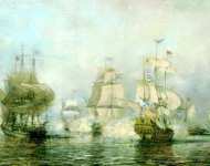 Первое сражение русского корабельного флота под командой Сенявина около острова Эзель со шведским флотом 24 мая 1719 года