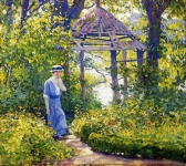 Девушка в саду Wickford, Новая Англия