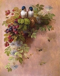 Paul de Longpre - Птицы, пчёлы и ягоды