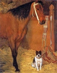 Лошадь и собака в стойле