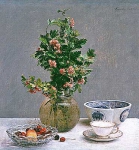 Still Life with Vase of Hawthorn and Bowl of Cherries