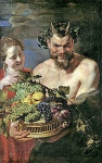 Сатир и женщина с корзиной фруктов