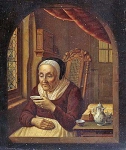 Старушка, пьющая кофе