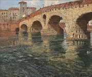 На картине изображен старый каменный мост в Вероне