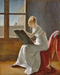 Молодая девушка рисует