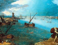 Луи де Коуллье (1580 - 1621) - Широкая гавань с рыбаками и Неаполем Неаполя, город на расстоянии