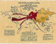 Карта, показывающая среднегодовую миграцию населения из Европы в течение 5 лет до июня 1912 года
