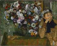 Женщина, сидящая у вазы с цветами