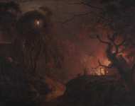 Коттедж на огне в ночное время