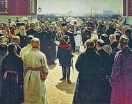 Прием волостных старшин императором Александром III во дворе Петровского дворца в Москве