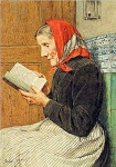 Grandmother reading on stove