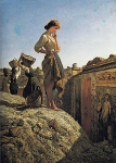 Задумчивая девушка на раскопках Помпеи