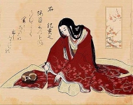 В Японии женщина обрезает подол кимоно, чтобы не будить котейку