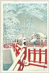 Yakumo Bridge at Nagata shrine in Kobe in a snowy day