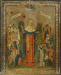 Икона Б.М. Всех скорбящих радость с грошиками (XIX-XX вв) (22.4 х 16.2 см) (Лондон, Британский музей)