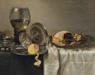 Heda Willem Claesz - Натюрморт с фруктовым пирогом и различными объектами