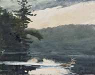 Homer Winslow - Олень в горах Адирондак  Бумага акварель