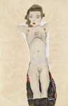 Schiele Egon - Обнаженная девушка с распростертыми руками   Бумага акварель гуашь и карандаш