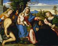 Vecchio Palma - Богородица с младенцем со святыми и донорамиХолст на панели
