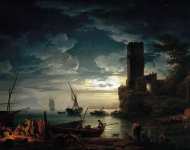 Vernet Claude-Joseph - Ночь Средиземноморское побережье сцена с рыбаками и лодками