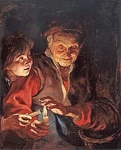 Старушка и мальчик со свечами