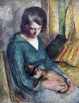 Сидящая женщина с кошкой на коленях