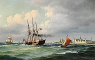 Морская живопись на Кронборг с многочисленными кораблями и лоцманского катера