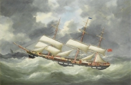 The Atalanta running under reduced sail in a gale